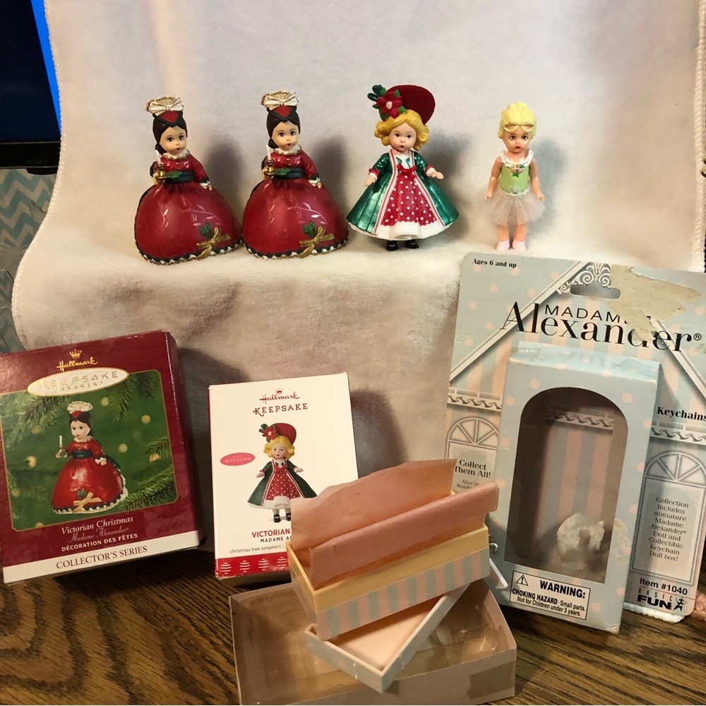 Madame Alexander Hallmark Christmas ornament bundle and keychain doll